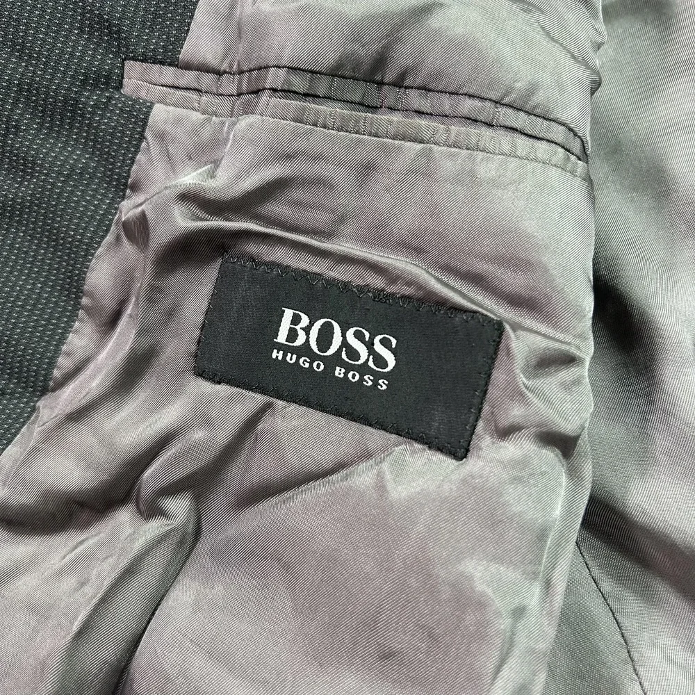 Hugo Boss‎ Blazer Mens 46L Gray Micro Check 3 Button Made USA Sport Coat Jacket